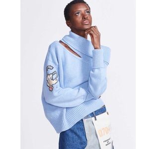 MONSE Pluto Shoulder Cross Stitch Sweater Blue M